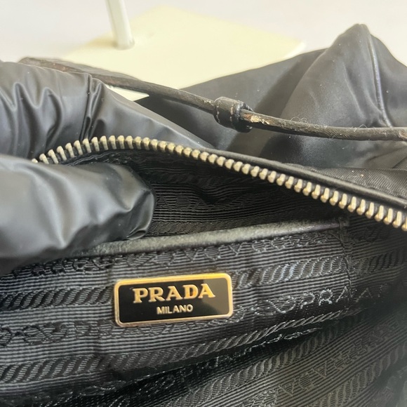 Prada Black Nylon Shoulder Bag with Gold Accents - Picture 2 of 15